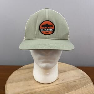 Simms Trout Patch Trucker‎ Hat Mesh SnapBack Fishing Grey Orange Adjustable